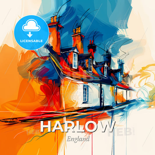 Vibrant Harlow, England - A Painting Of A House With Smoke Coming Out Of It - Square format print template