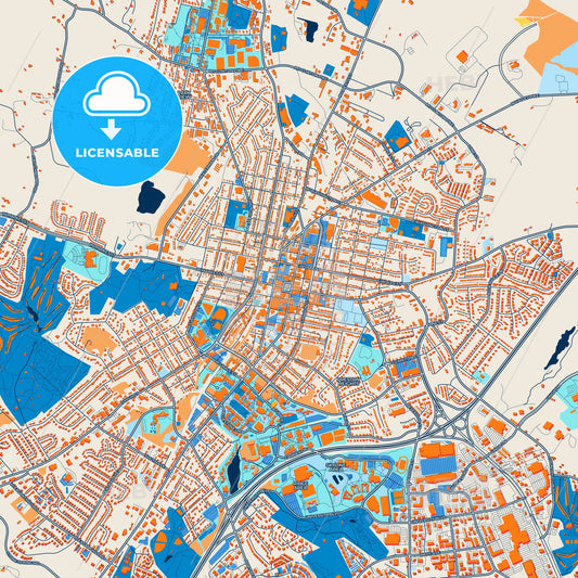 Colorful Harrisonburg Street Map with Labels and Buildings