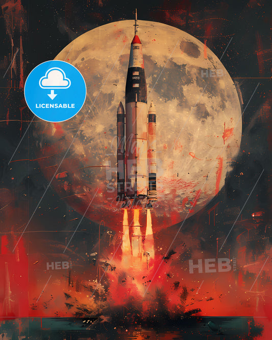 Neon Pink Rocket Splashes into Teal Pool, Dystopian Comic Book Illustration with 1960s Halftone and 1980s Horror Lighting