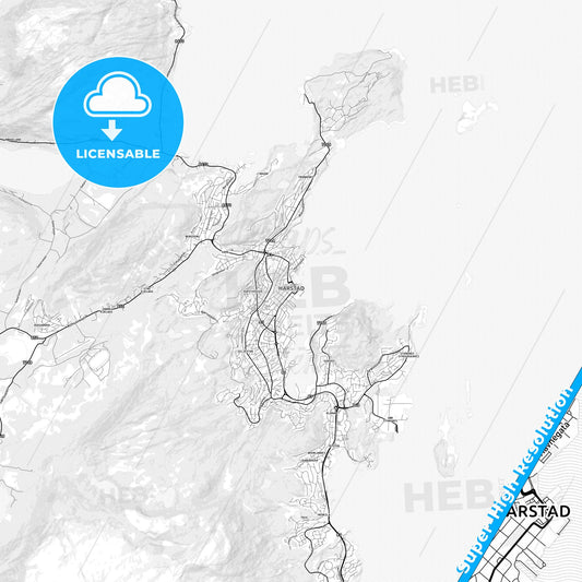 Harstad, Norway light map with streetnames, citynames and districts