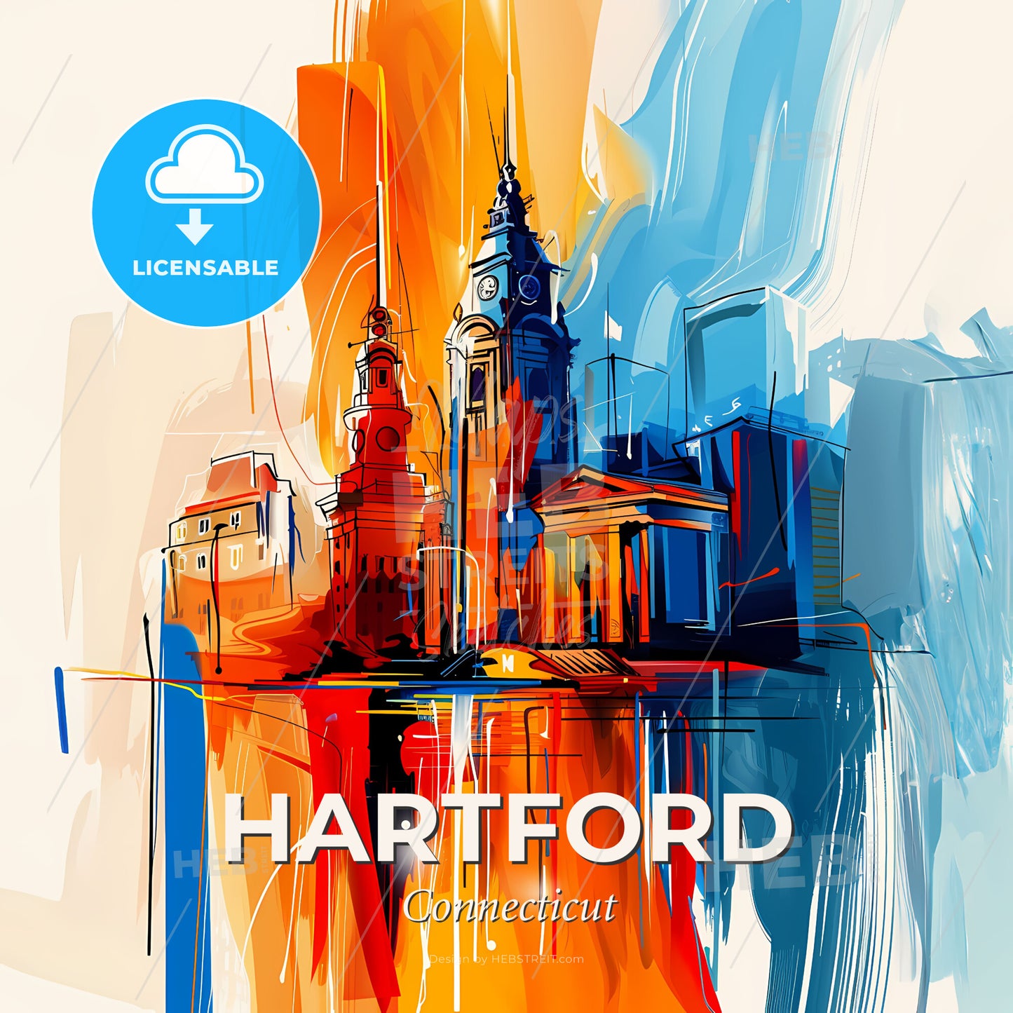 Vibrant Hartford, Connecticut - A Painting Of A City - Square format print template
