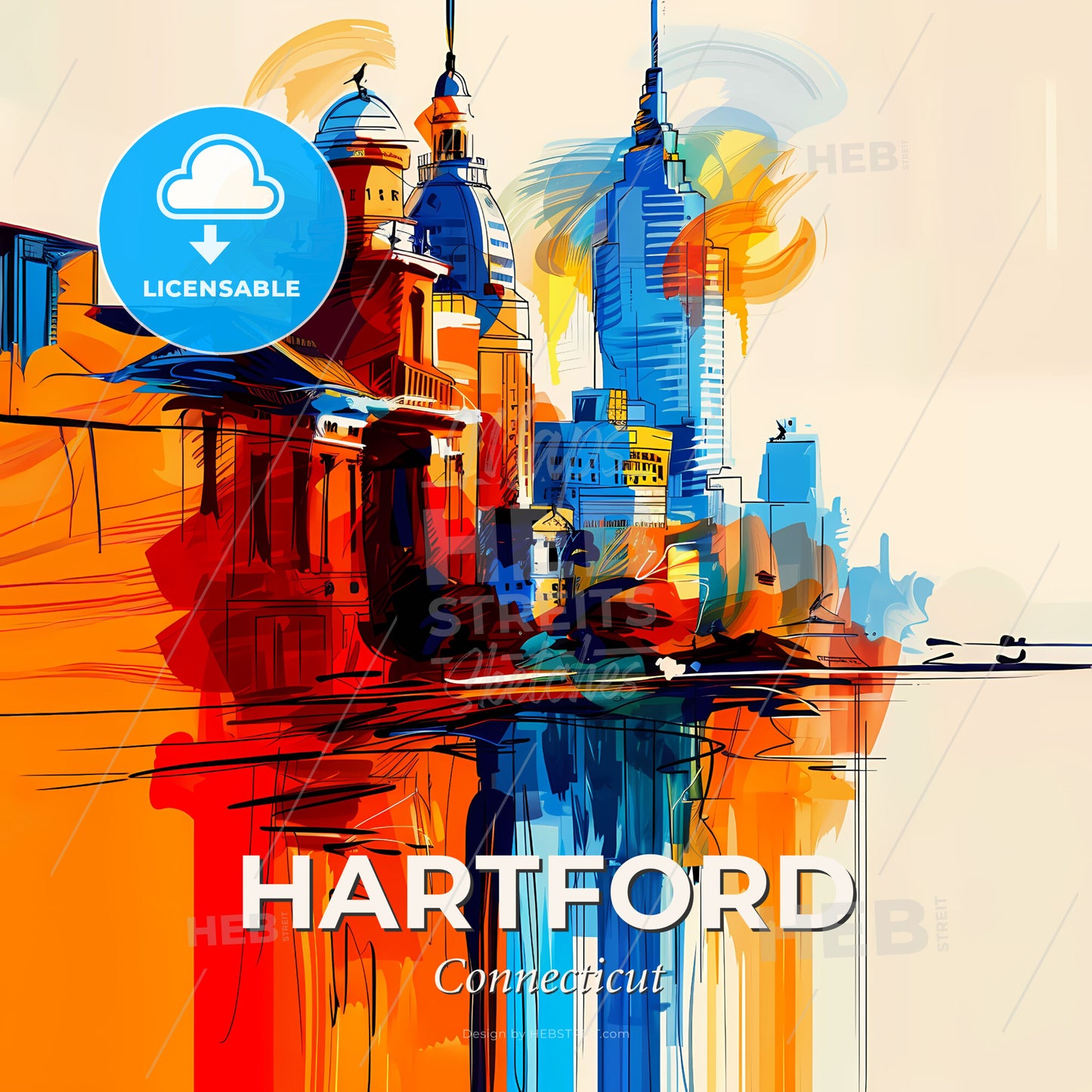 Vibrant Hartford, Connecticut - A Colorful Cityscape With Tall Buildings - Square format print template