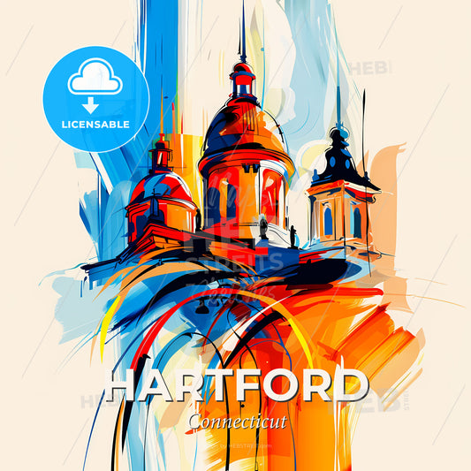 Vibrant Hartford, Connecticut - A Painting Of A Building With Towers - Square format print template