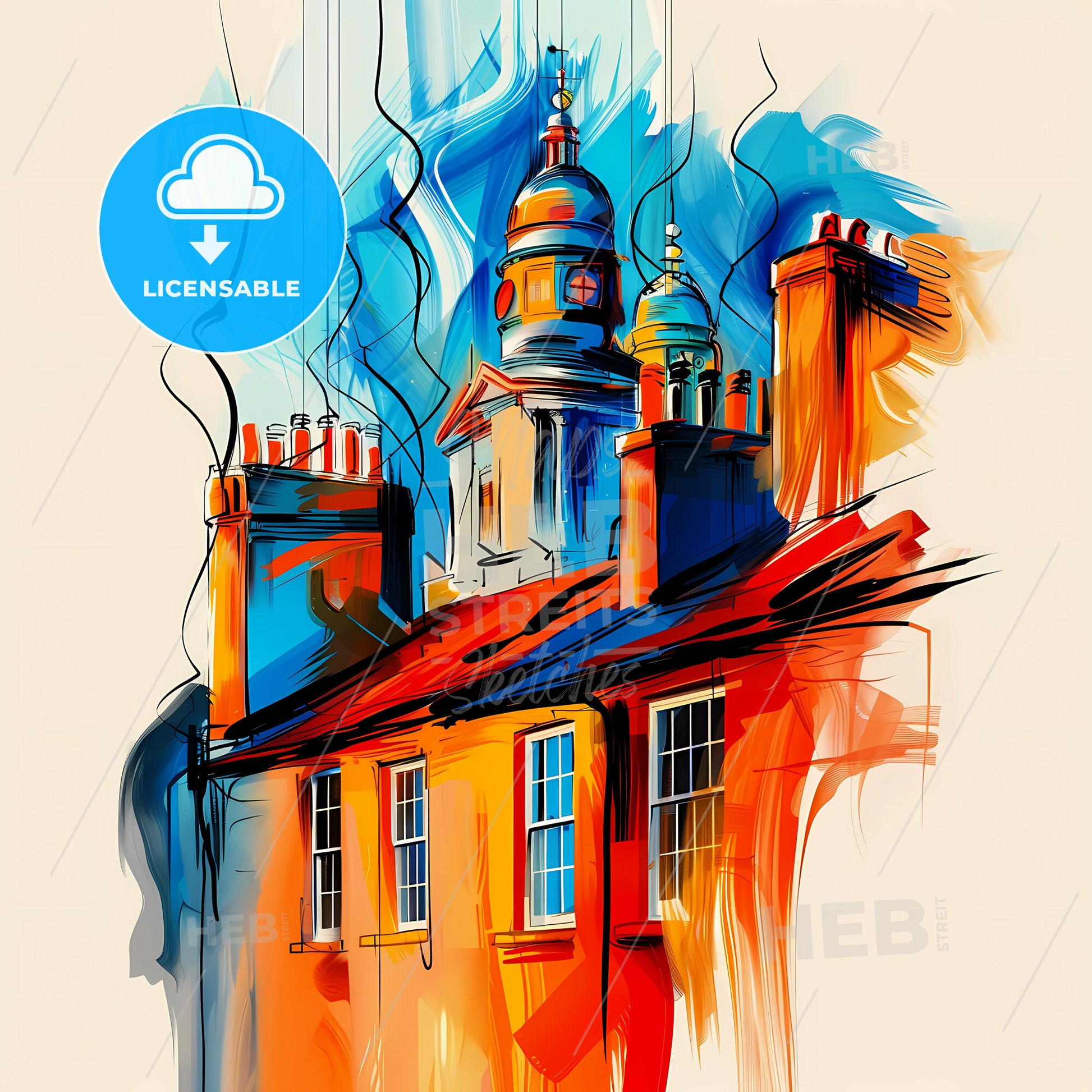 Vibrant Hartlepool, England - A Painting Of A Building With A Tower