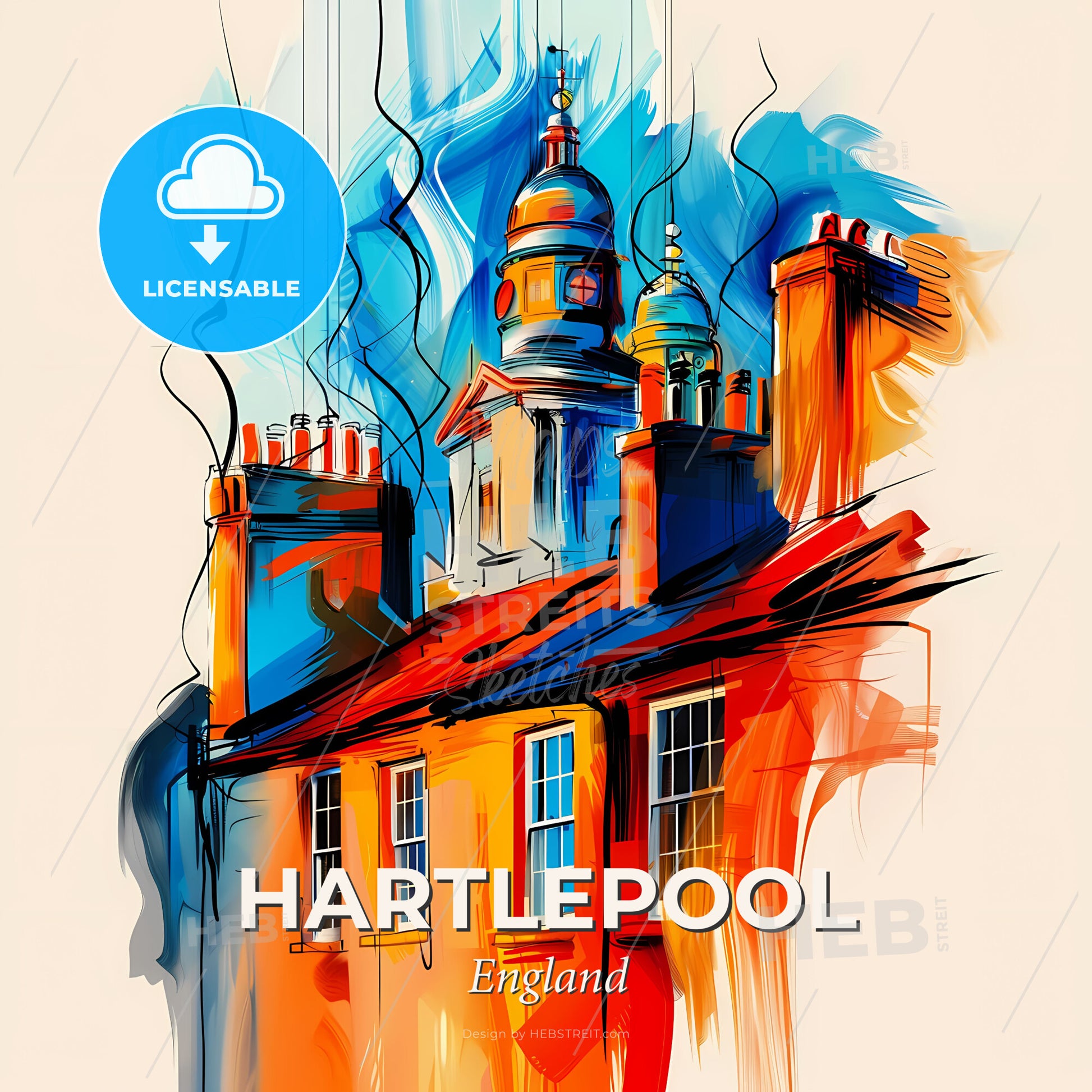 Vibrant Hartlepool, England - A Painting Of A Building With A Tower - Square format print template