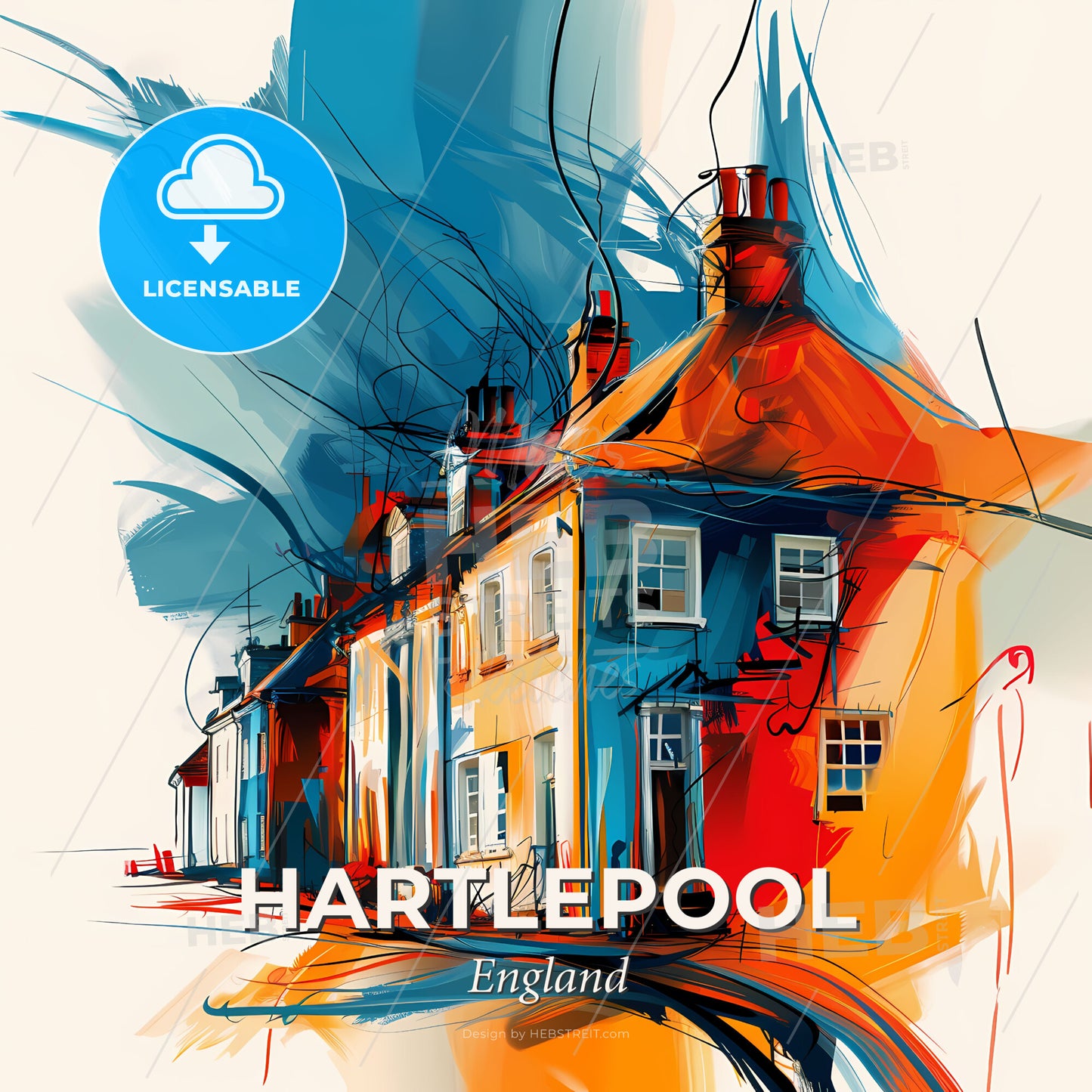 Vibrant Hartlepool, England - A Painting Of A Row Of Houses - Square format print template