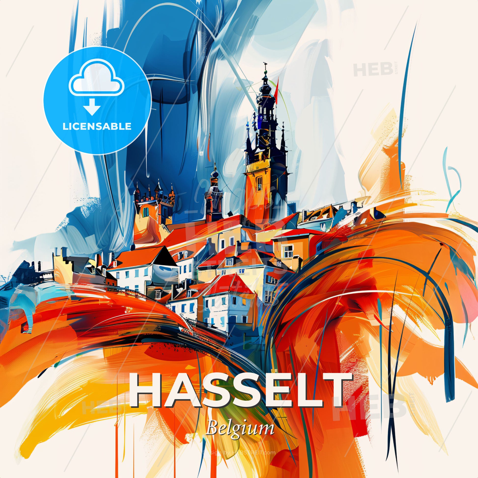 Vibrant Hasselt, Belgium - A Painting Of A Town - Square format print template