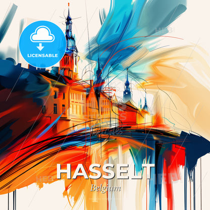 Vibrant Hasselt, Belgium - A Colorful Painting Of A Building - Square format print template
