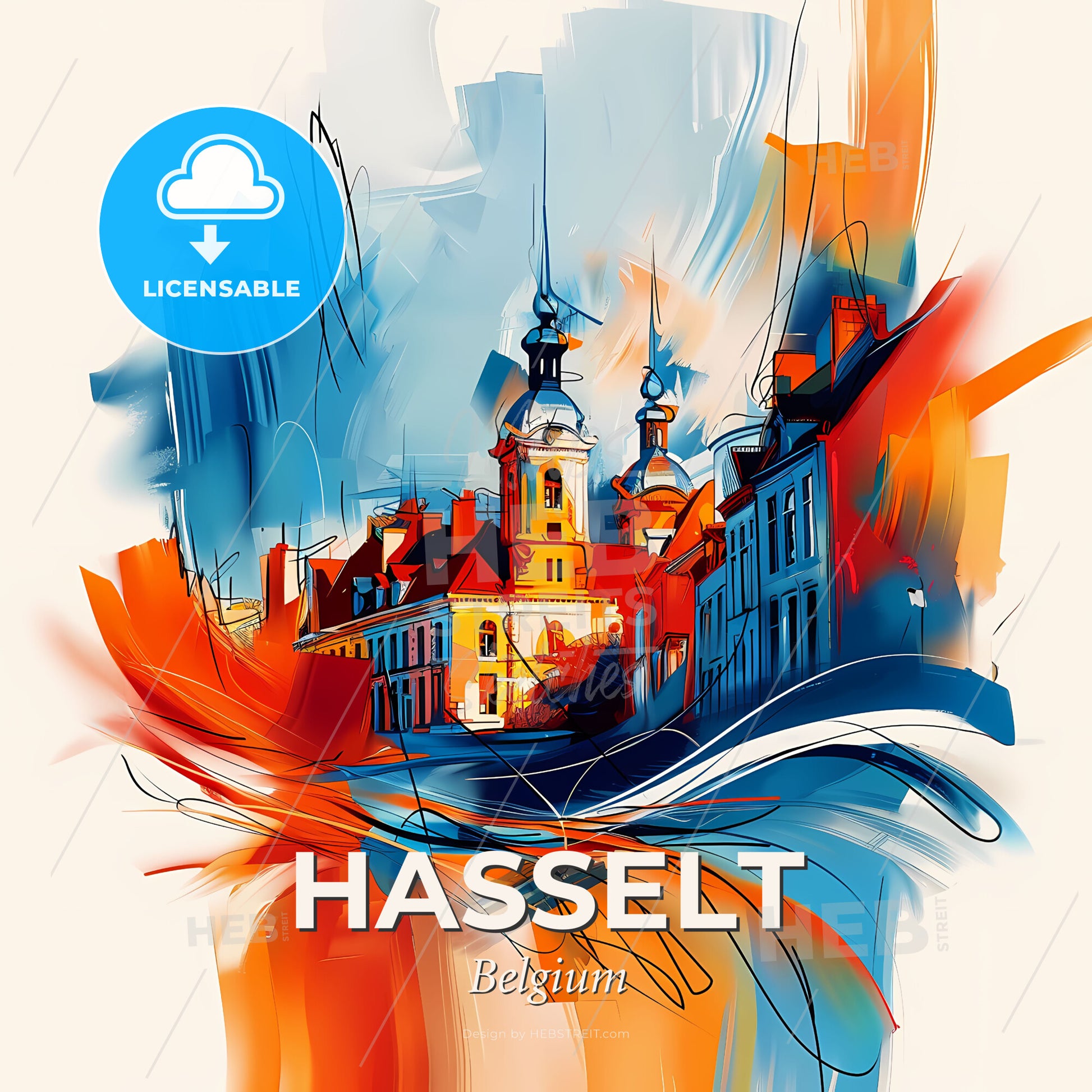 Vibrant Hasselt, Belgium - A Painting Of A Building - Square format print template