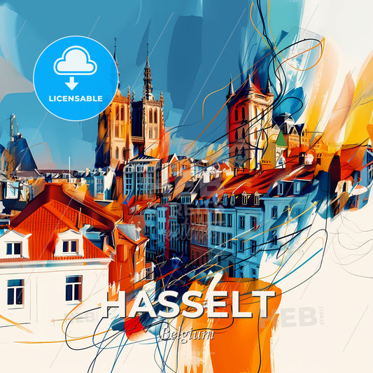 Vibrant Hasselt, Belgium - A City With Many Buildings - Square format print template