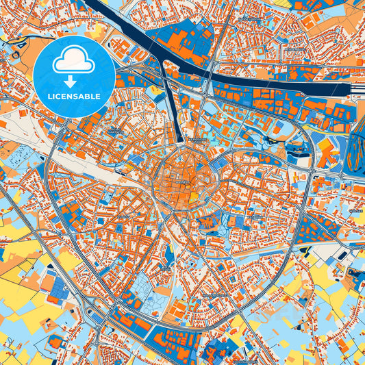 Colorful Hasselt Street Map with Labels and Buildings