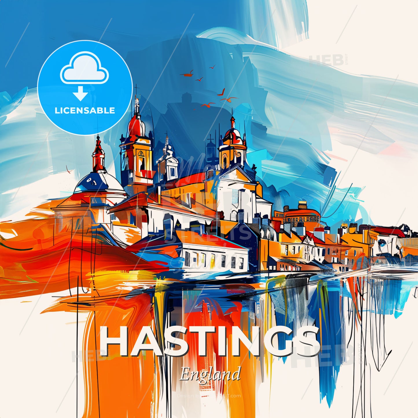 Vibrant Hastings, England - A Painting Of A City - Square format print template