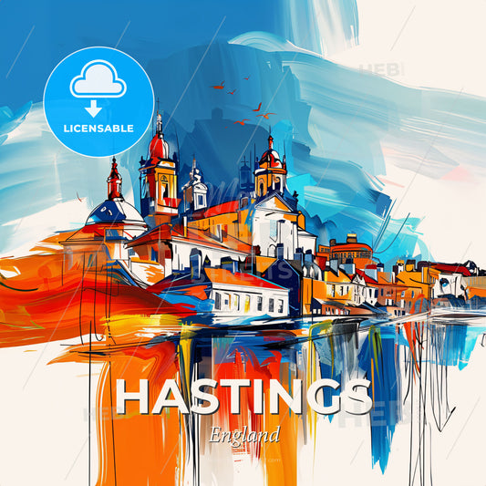 Vibrant Hastings, England - A Painting Of A City - Square format print template