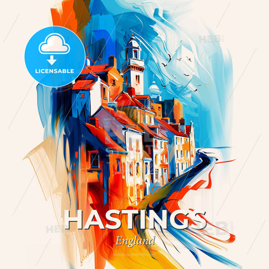 Vibrant Hastings, England - A Painting Of A Town - Square format print template