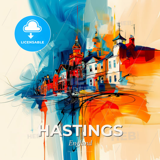 Vibrant Hastings, England - A Painting Of A City - Square format print template