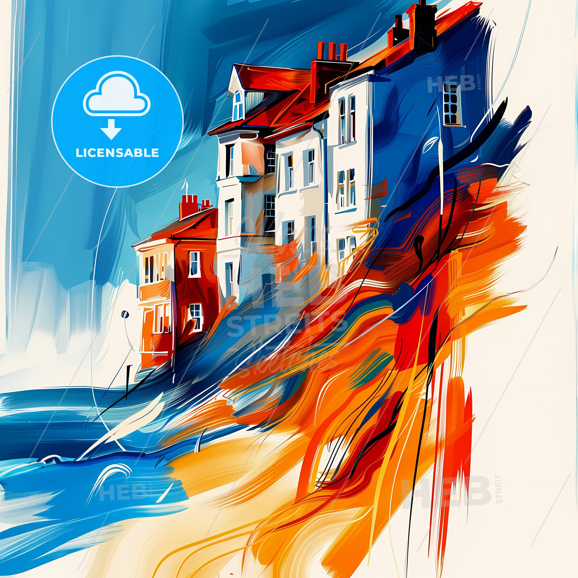 Vibrant Hastings, England - A Painting Of A House On A Hill