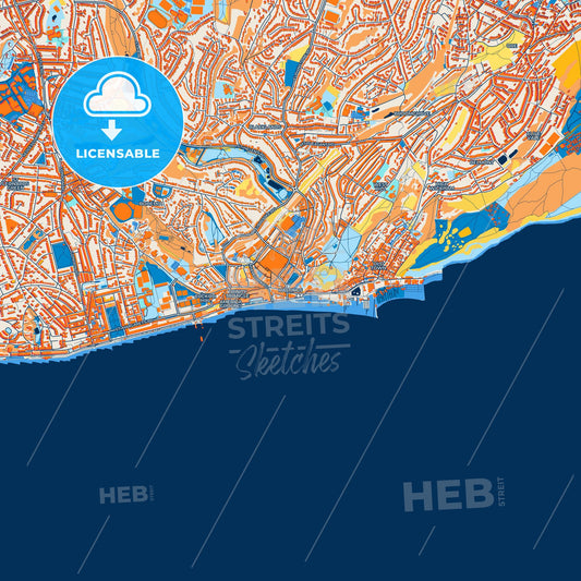Colorful Hastings Street Map with Labels and Buildings