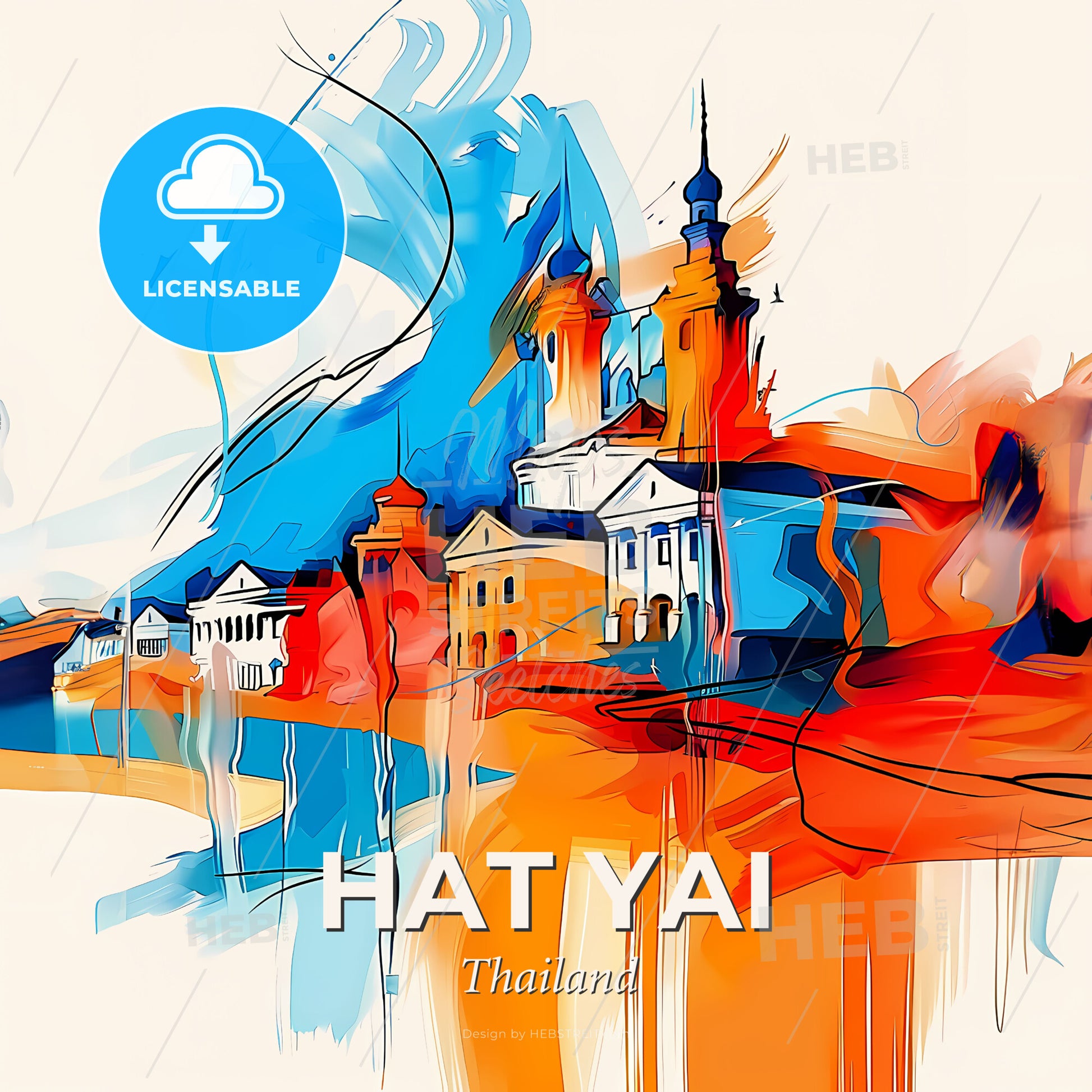 Vibrant Hat Yai, Thailand - A Colorful Painting Of Buildings - Square format print template