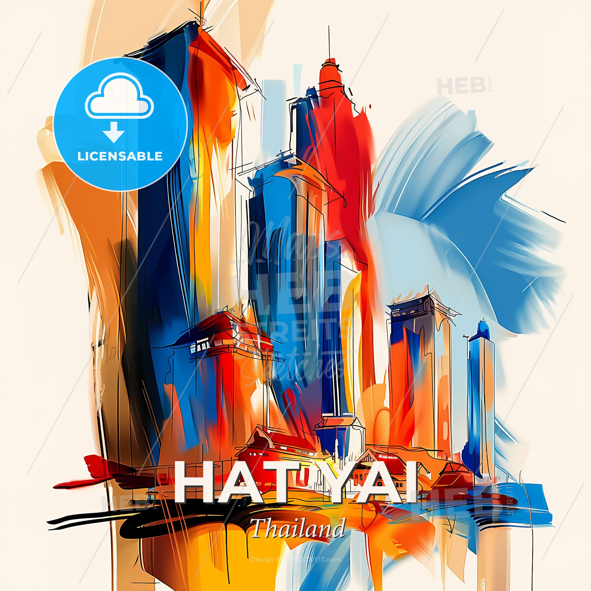 Vibrant Hat Yai, Thailand - A Painting Of A City - Square format print template