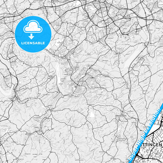 Hattingen, Germany light map with streetnames, citynames and districts