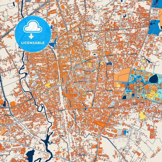 Colorful Hat Yai Street Map with Labels and Buildings