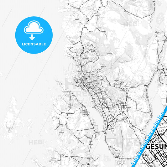 Haugesund, Norway light map with streetnames, citynames and districts