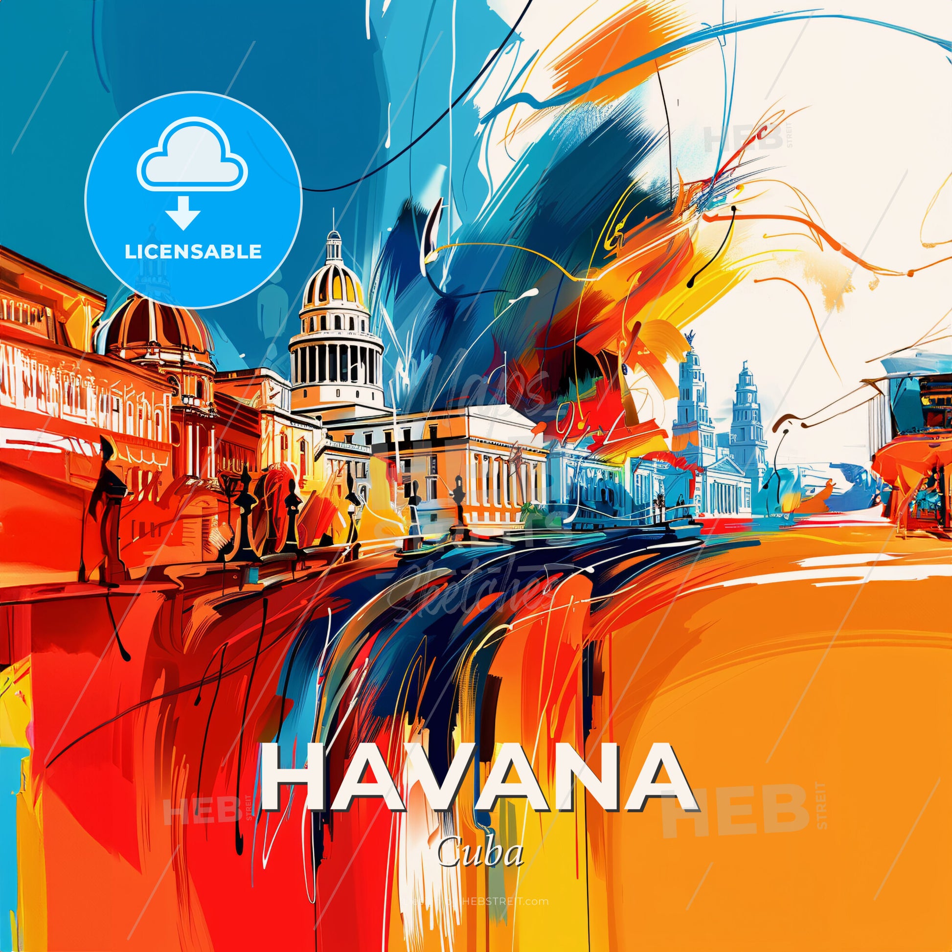 Vibrant Havana, Cuba - A Painting Of A City - Square format print template