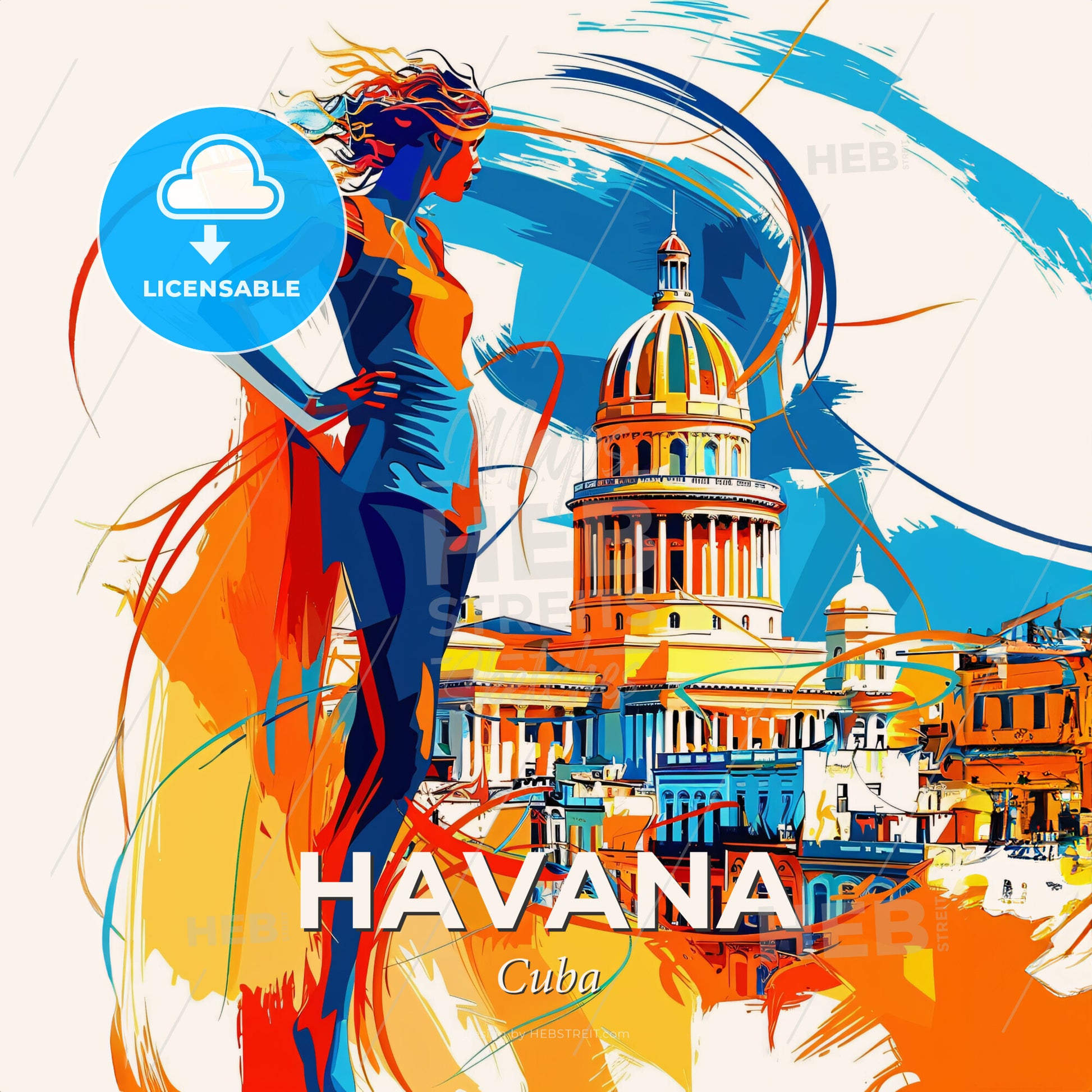 Vibrant Havana, Cuba - A Woman Standing In Front Of A Building - Square format print template