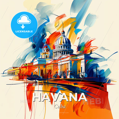 Vibrant Havana, Cuba - A Painting Of A Building With A Dome - Square format print template