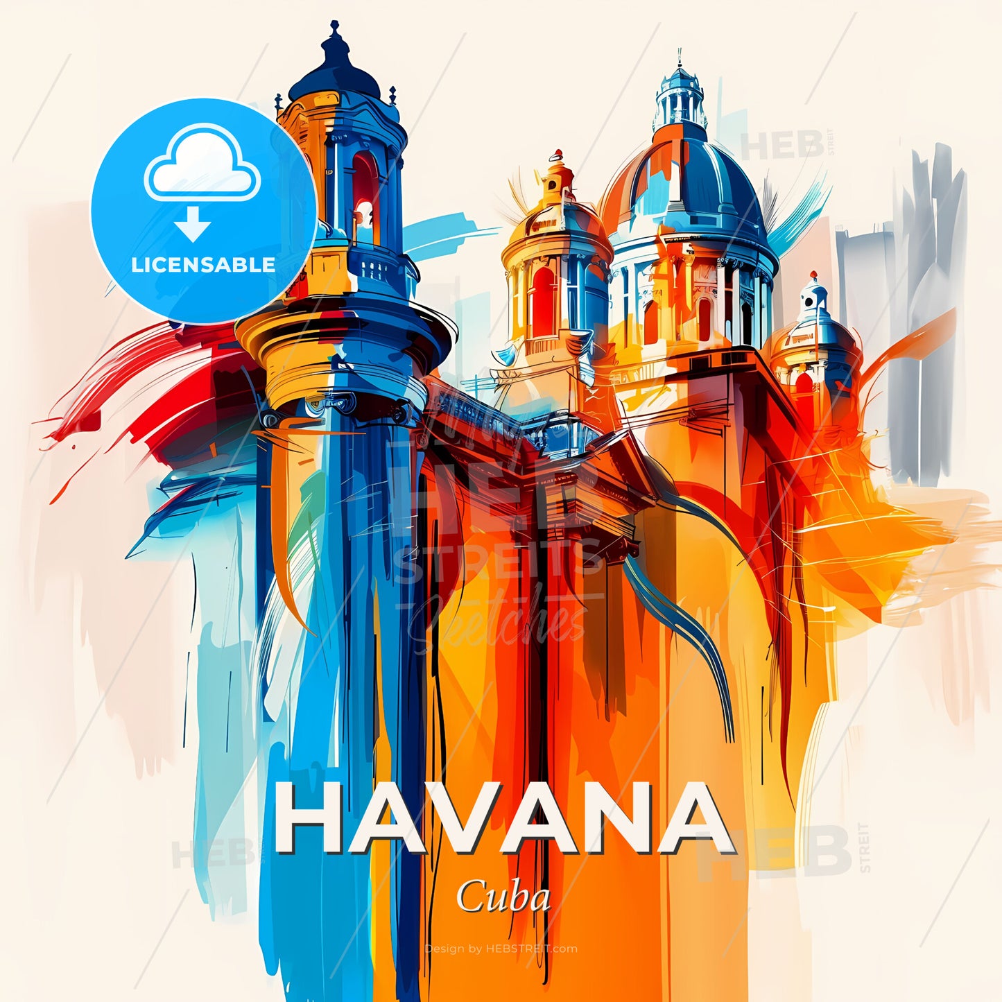 Vibrant Havana, Cuba - A Colorful Painting Of A Building - Square format print template