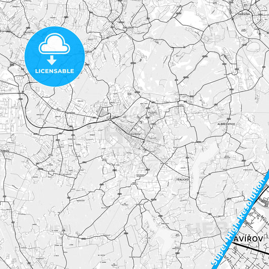Havířov, Czechia light map with streetnames, citynames and districts