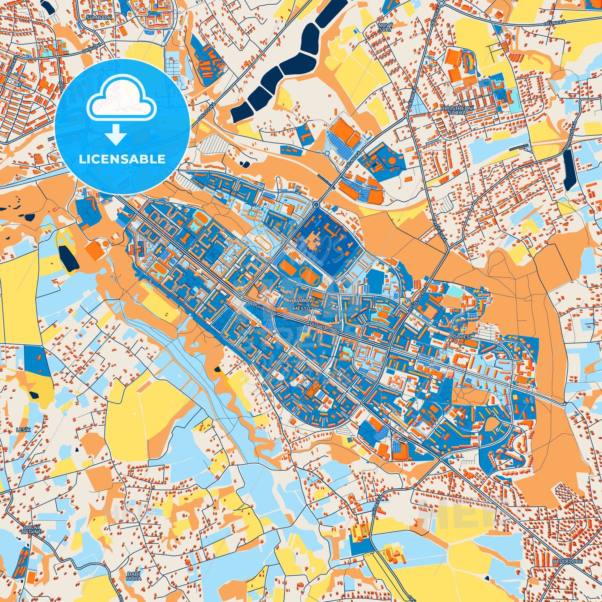Colorful Havířov Street Map with Labels and Buildings