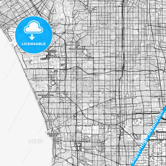 Hawthorne, California light map with streetnames, citynames and districts