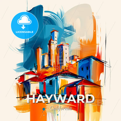 Vibrant Hayward, California - A Painting Of Buildings And Towers - Square format print template