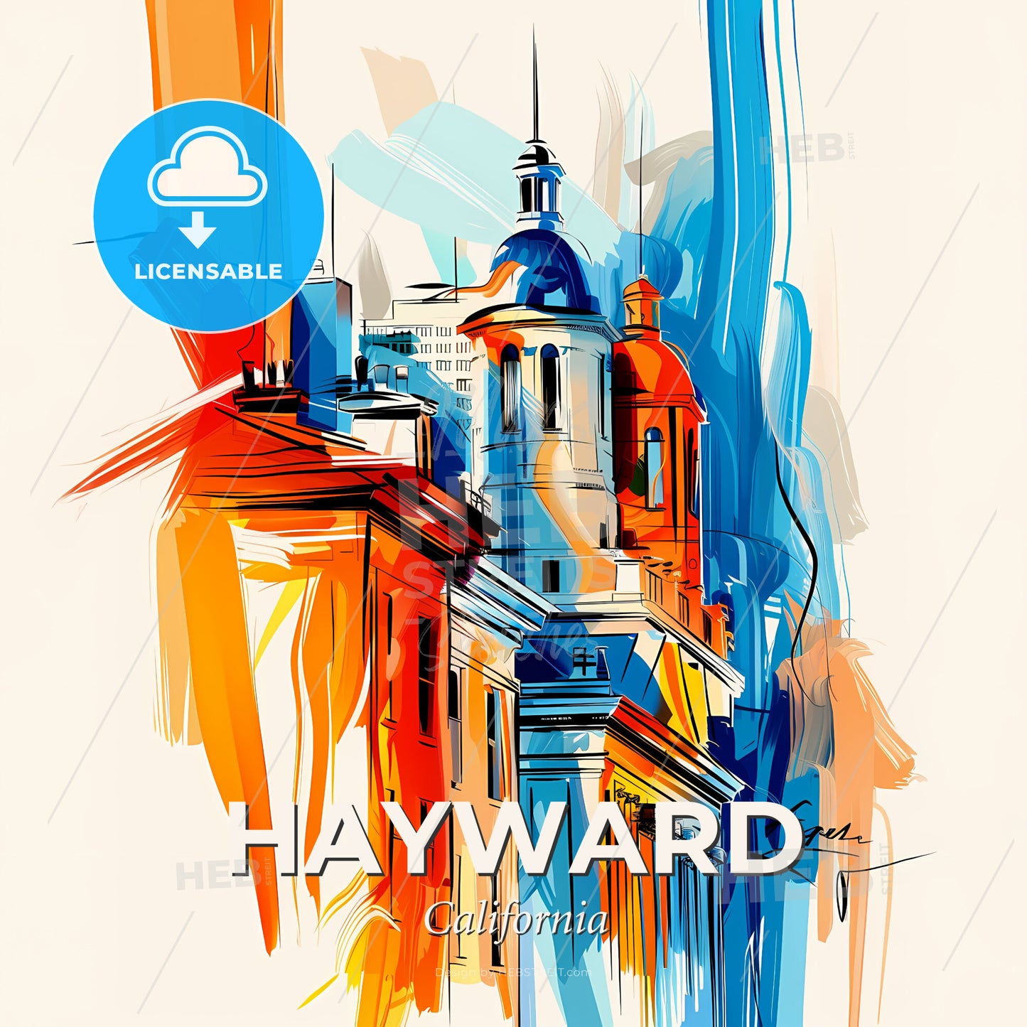 Vibrant Hayward, California - A Colorful Painting Of A Building - Square format print template