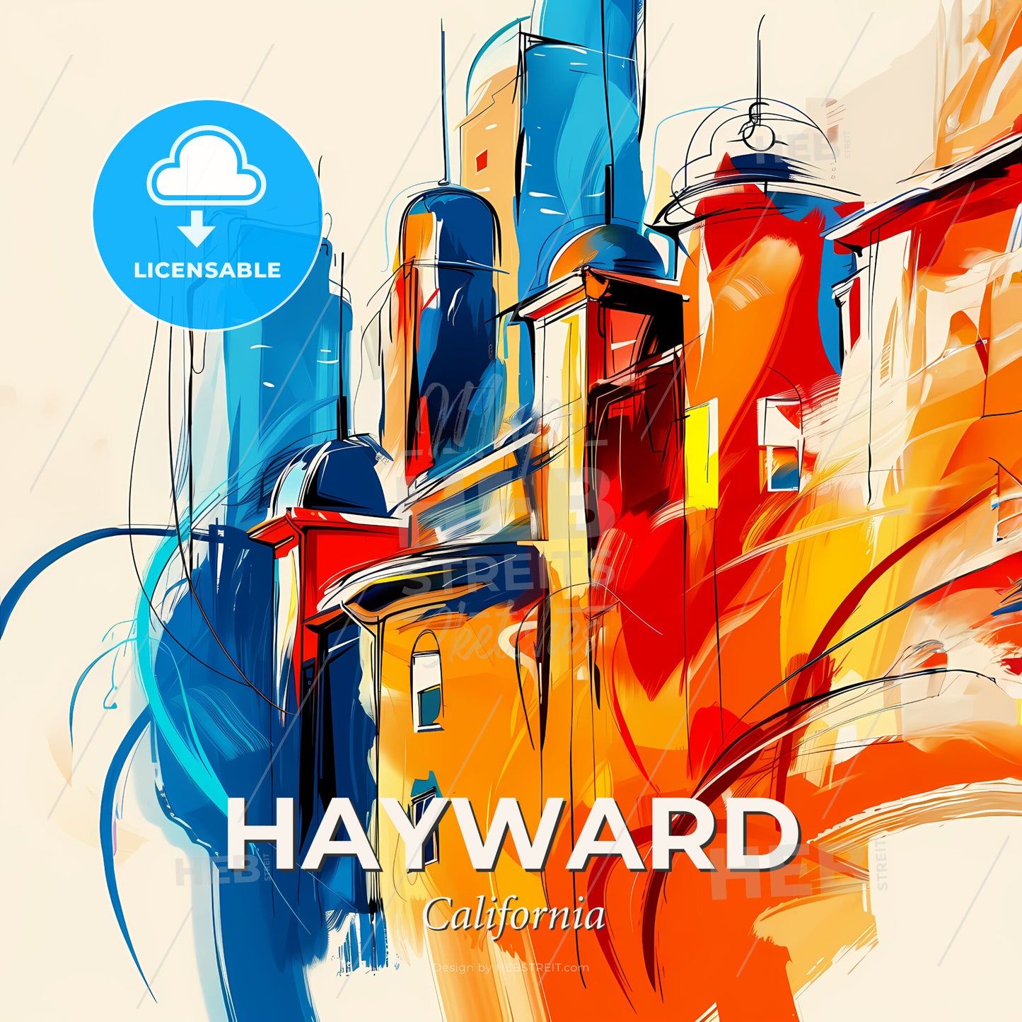 Vibrant Hayward, California - A Colorful Cityscape With Buildings - Square format print template
