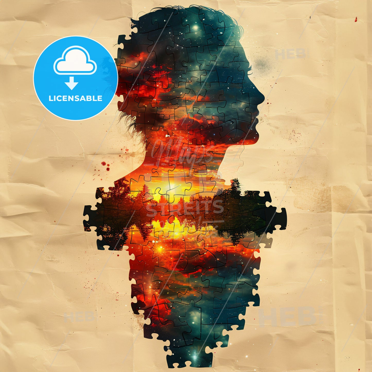 Haze and Maze: The Puzzle of Perception - A puzzle piece of a womans head