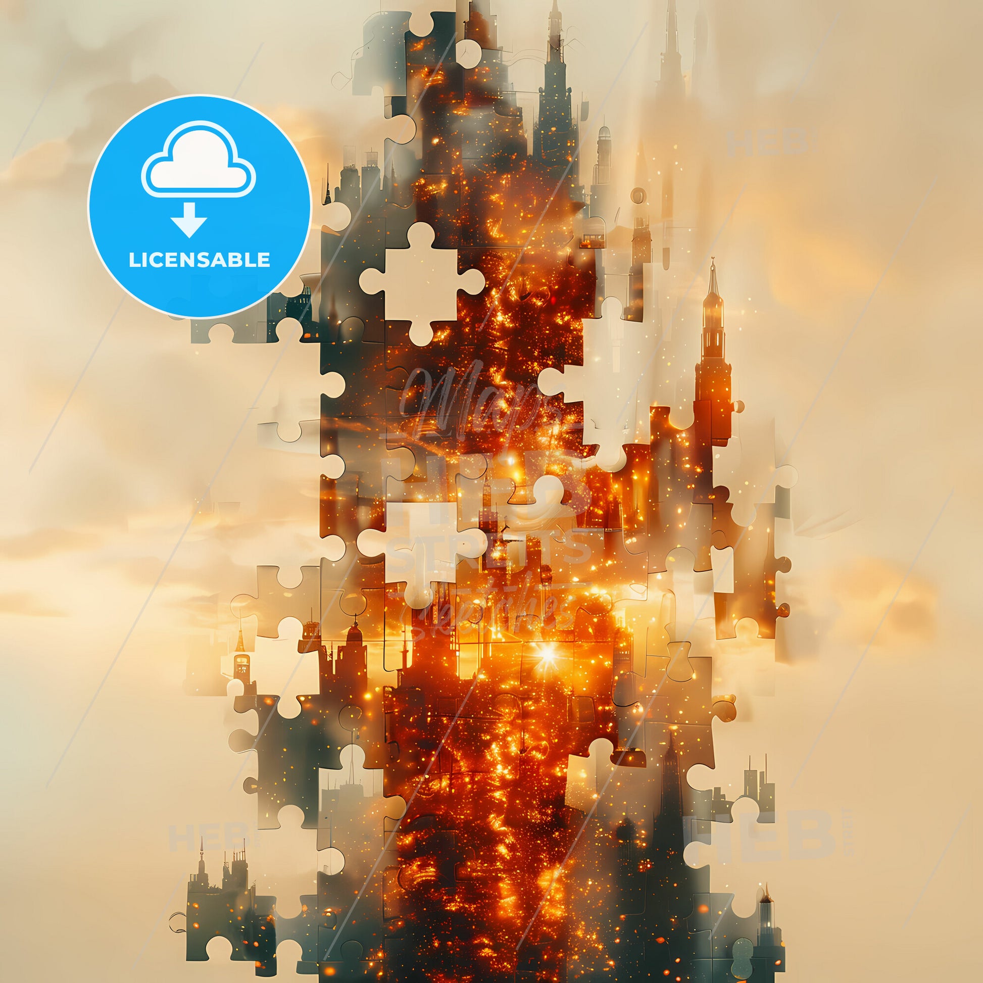 Haze and Maze: The Puzzle of Perception - A puzzle pieces in a shape of a castle