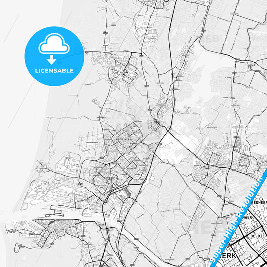Heemskerk, Netherlands light map with streetnames, citynames and districts