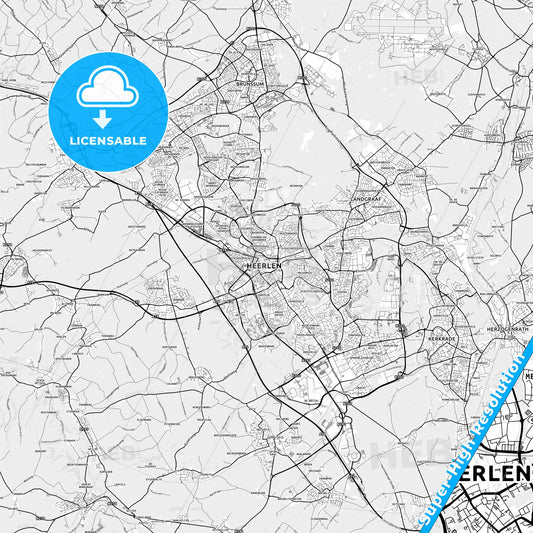 Heerlen, Netherlands light map with streetnames, citynames and districts