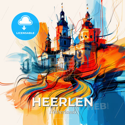 Vibrant Heerlen, Netherlands - A Painting Of A Building With Colorful Paint - Square format print template