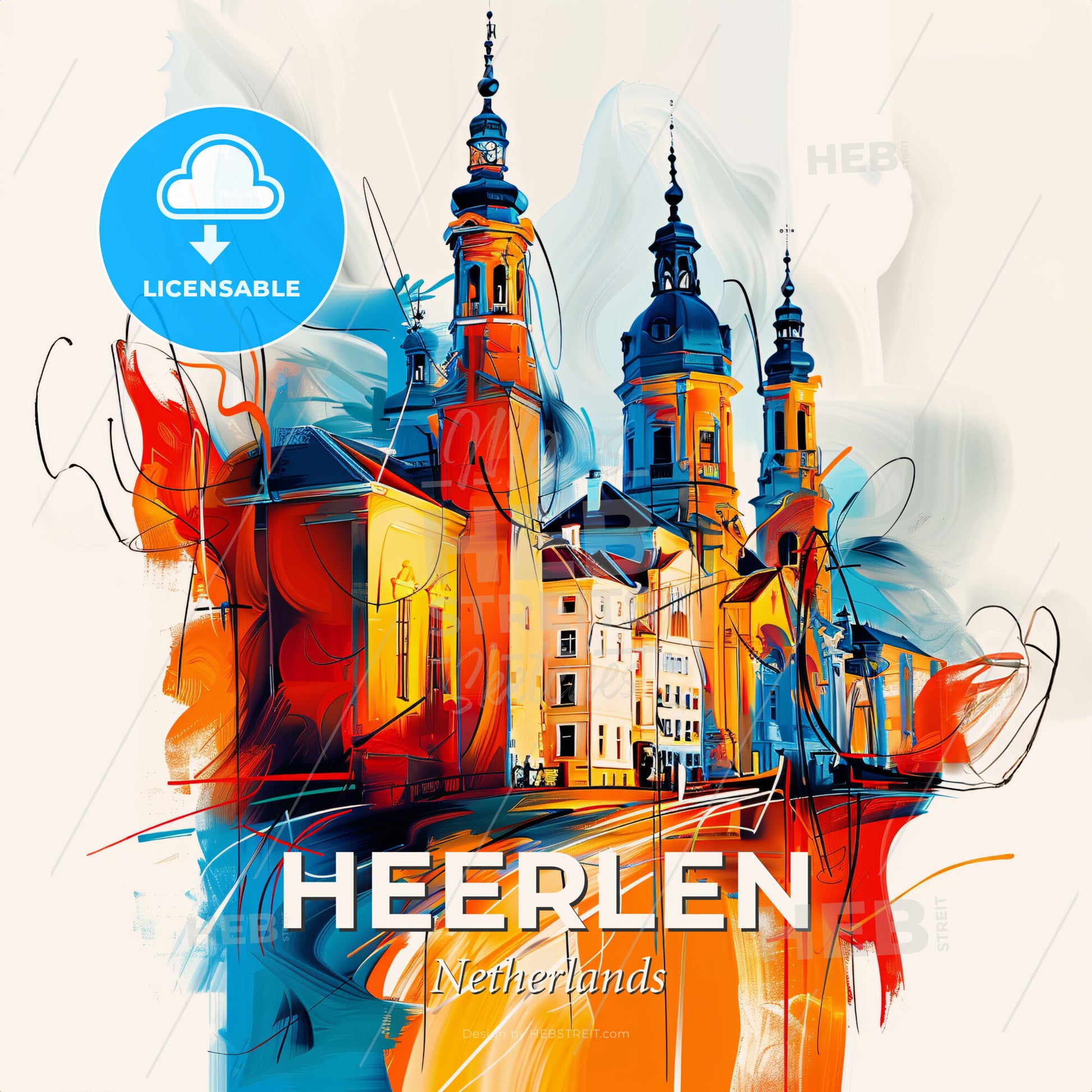 Vibrant Heerlen, Netherlands - A Colorful Painting Of A Building - Square format print template