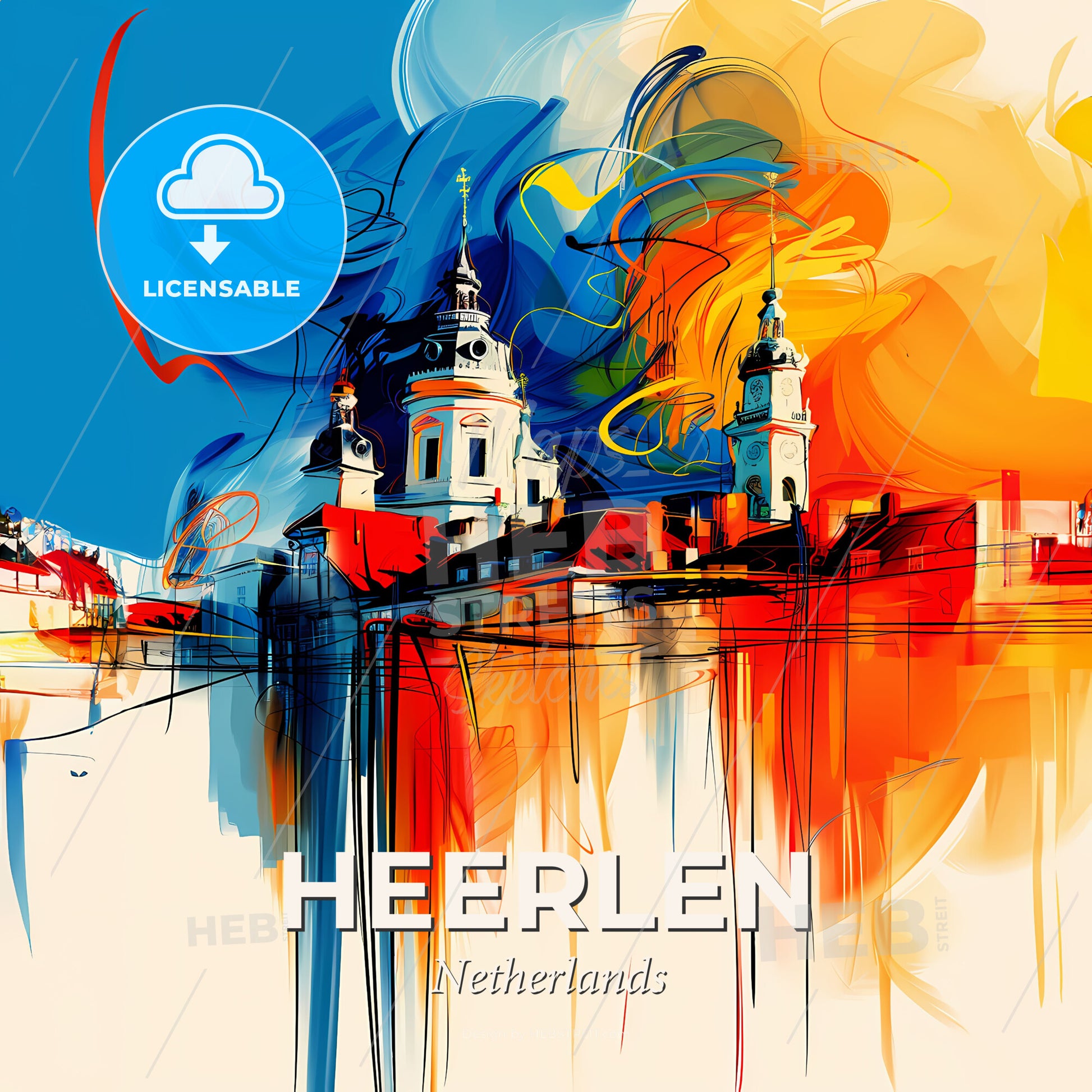 Vibrant Heerlen, Netherlands - A Colorful Painting Of A Building - Square format print template