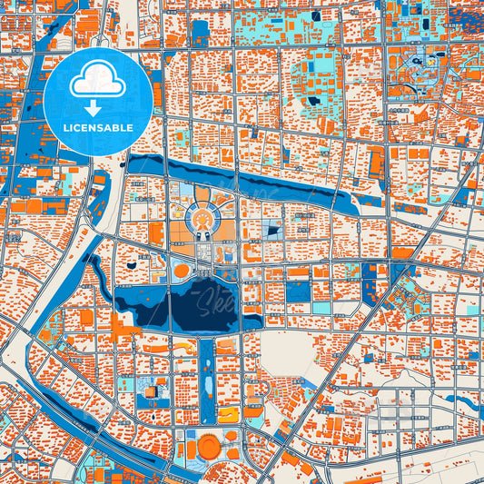 Colorful Hefei Street Map with Labels and Buildings