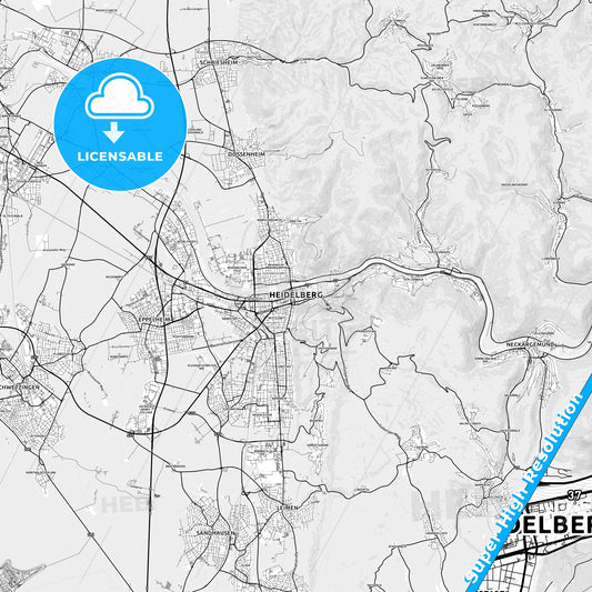 Heidelberg, Germany light map with streetnames, citynames and districts