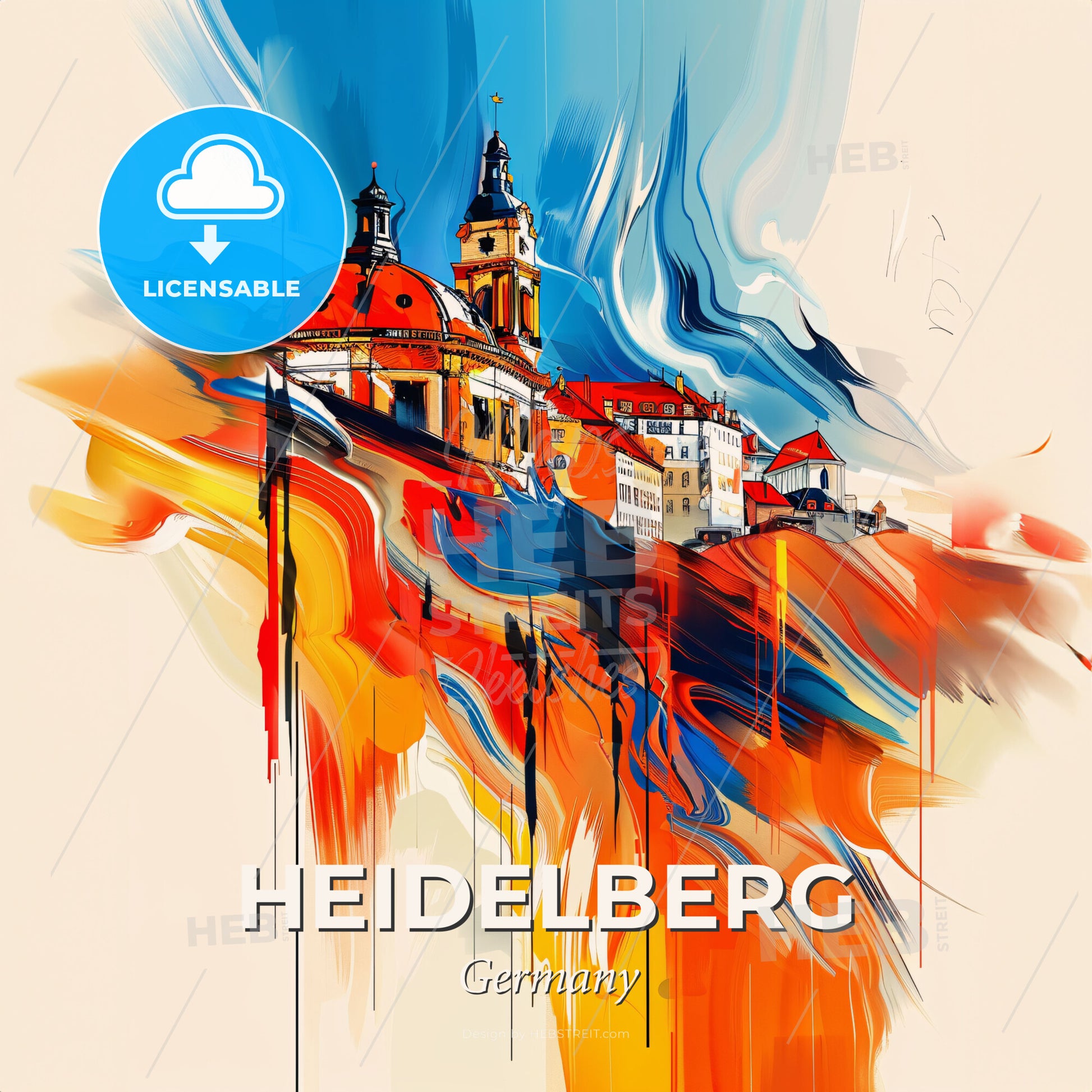 Vibrant Heidelberg, Germany - A Painting Of A Building - Square format print template