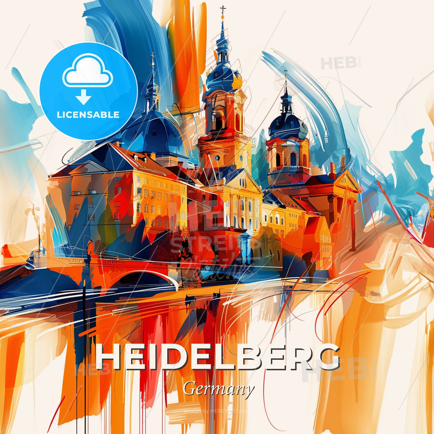 Vibrant Heidelberg, Germany - A Painting Of A Building - Square format print template