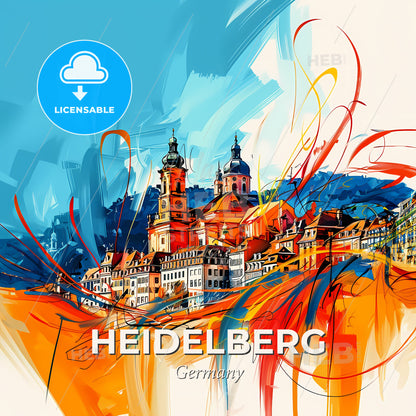 Vibrant Heidelberg, Germany - A Painting Of A City - Square format print template