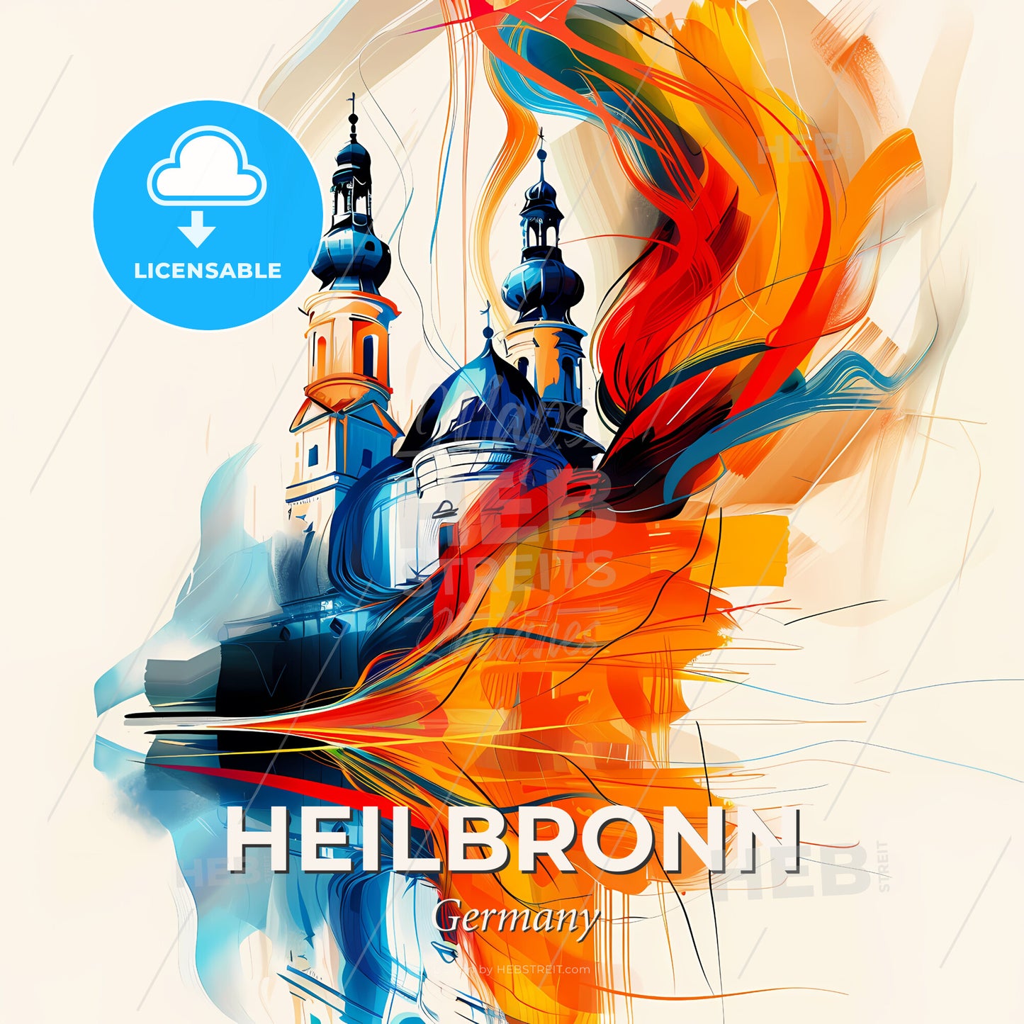 Vibrant Heilbronn, Germany - A Painting Of A Building With Towers And A Colorful Background - Square format print template