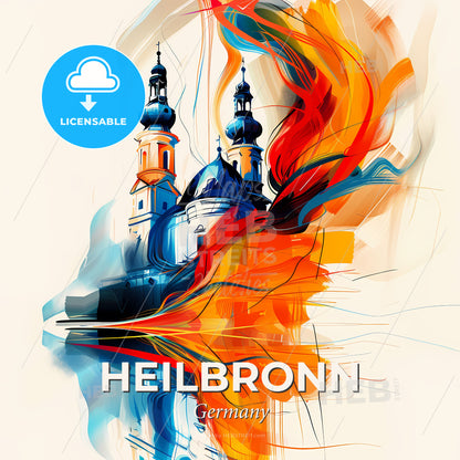 Vibrant Heilbronn, Germany - A Painting Of A Building With Towers And A Colorful Background - Square format print template